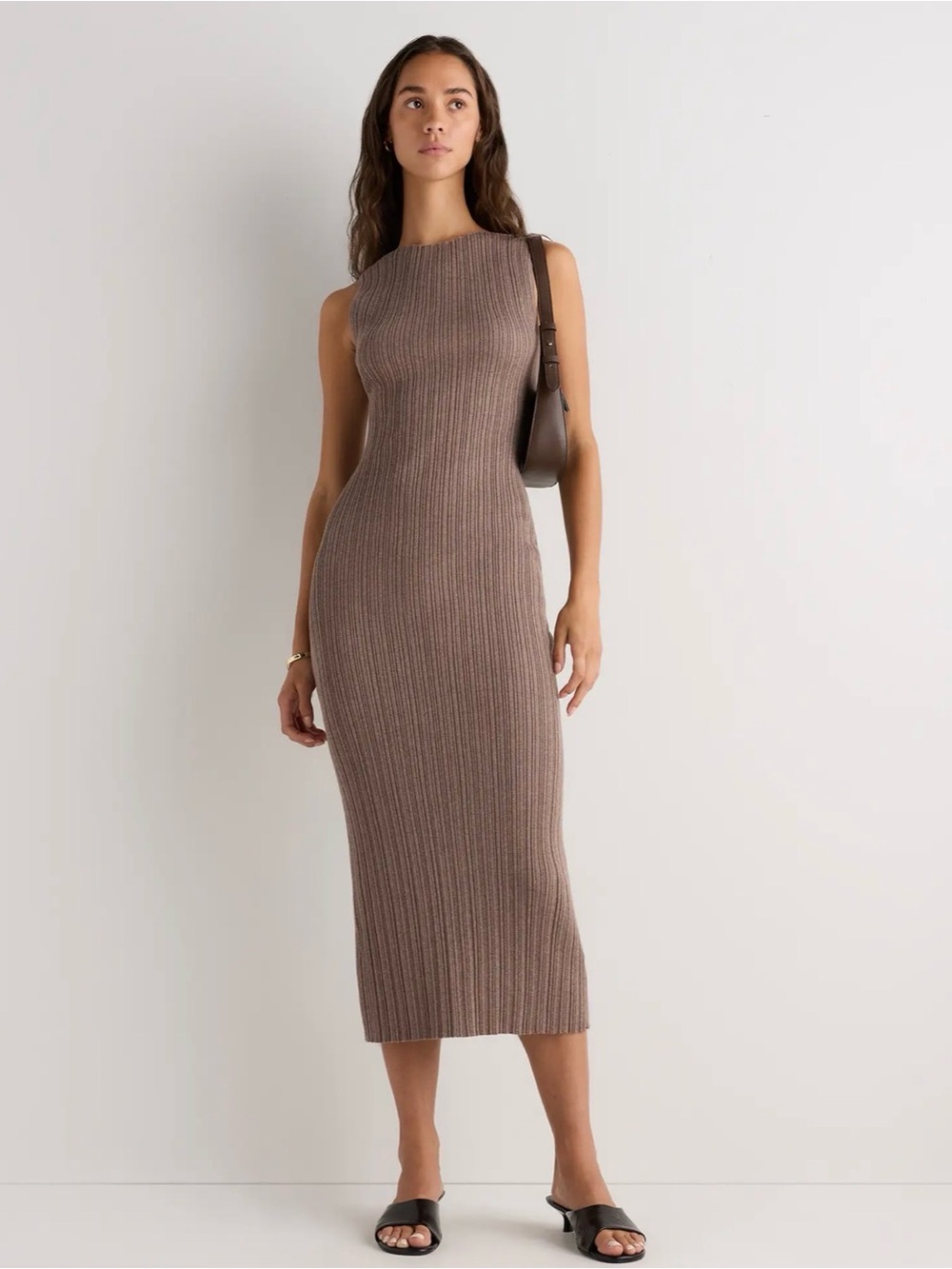 Quince Cotton Cashmere Ribbed Sleeveless Midi Dress Taupe XS NWT